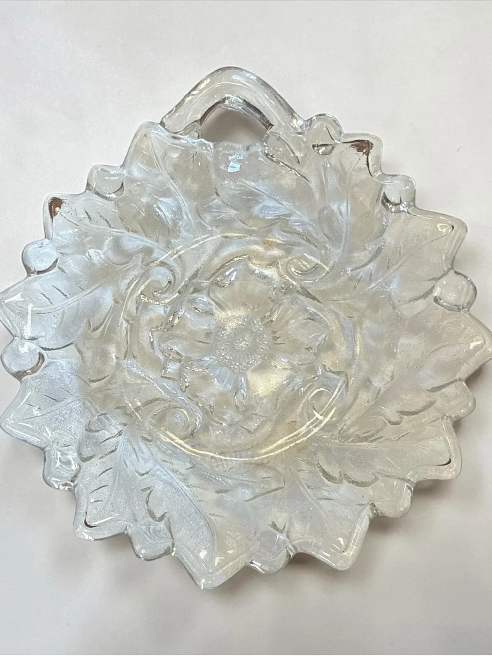 Vintage Indiana Glass Wild Rose Clear Single Handle Nappy Relish Dish 6.5